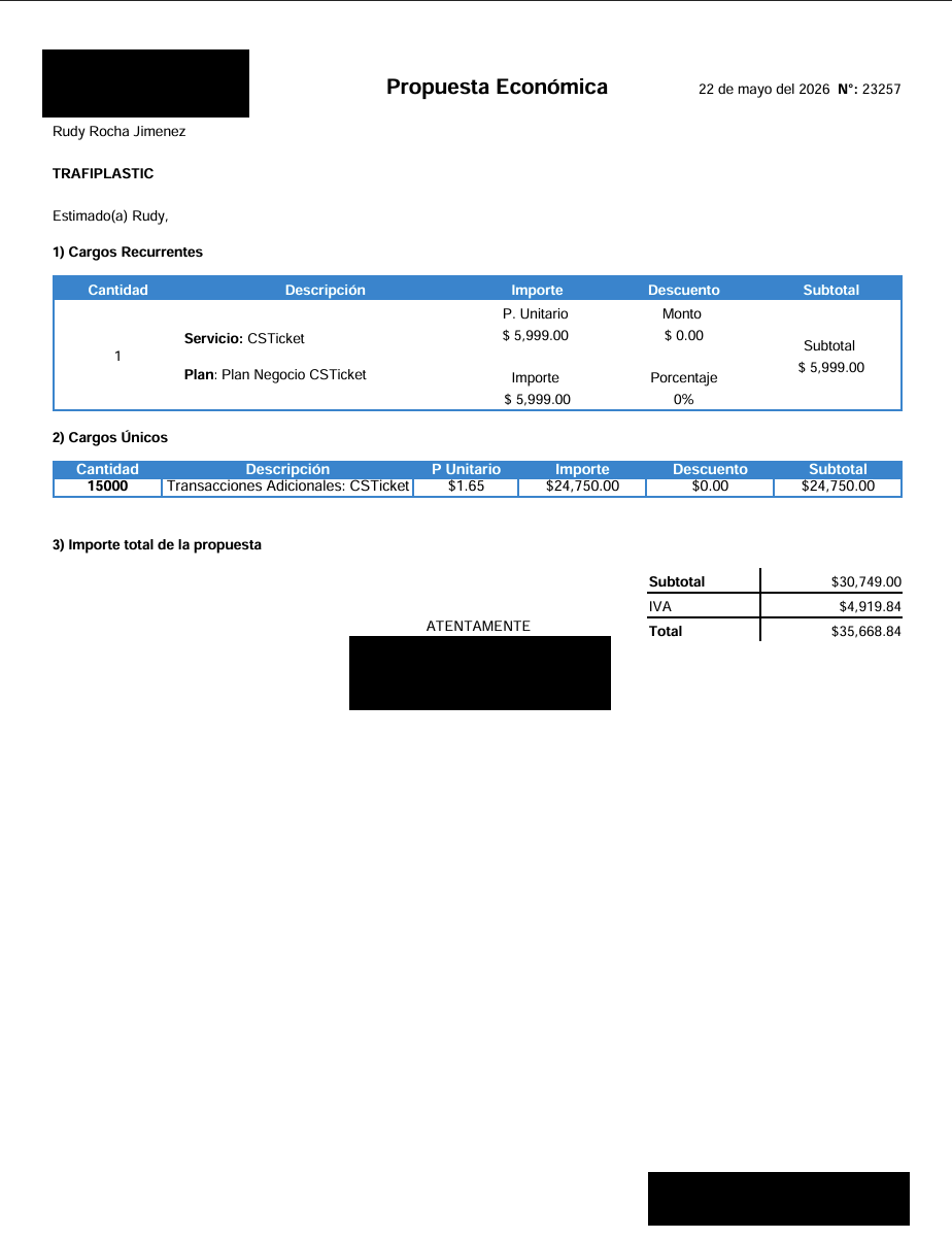 Ejemplo de cotización demasiado simple — sin fichas técnicas