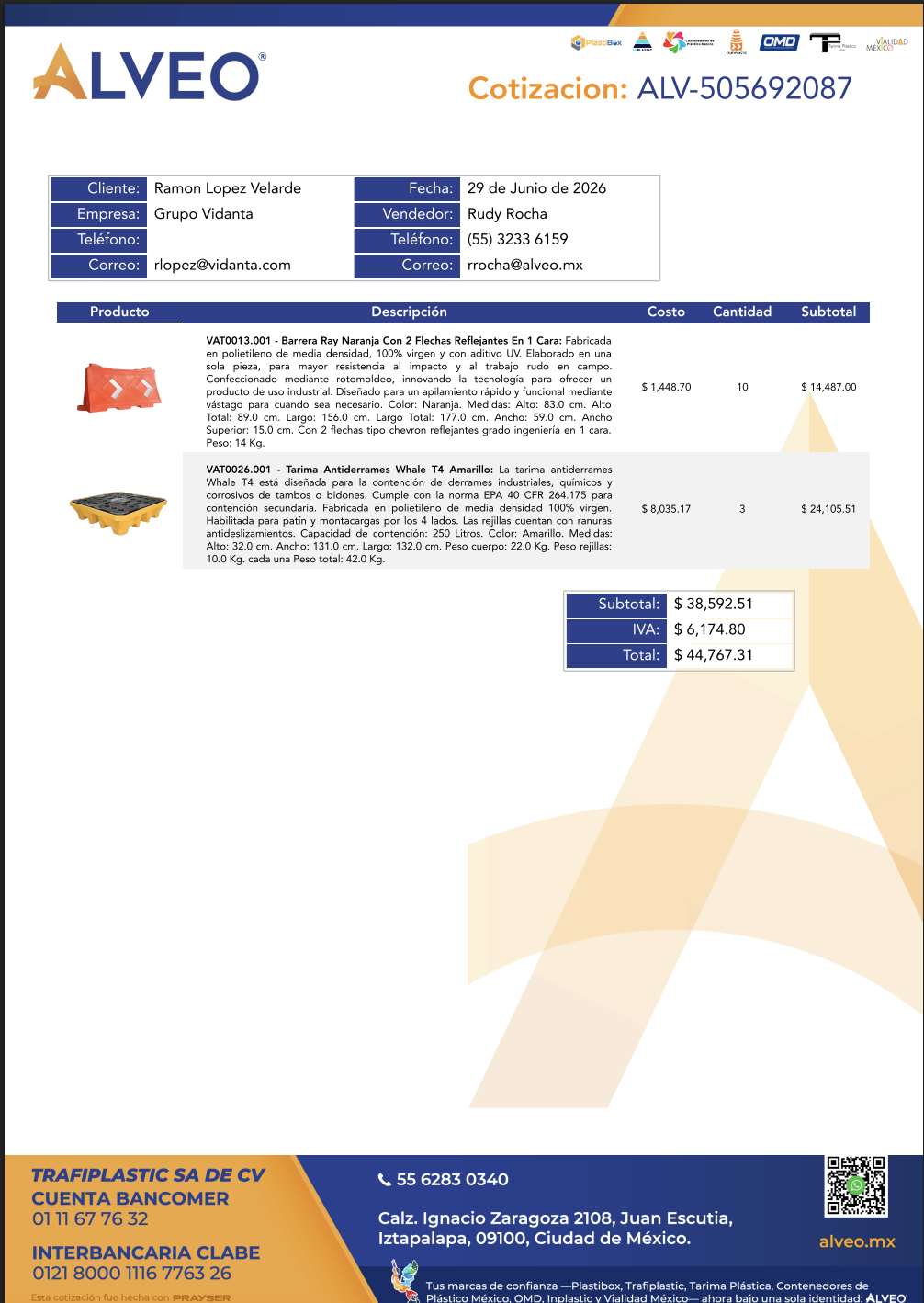 Portada de una cotización IMÁN — Información